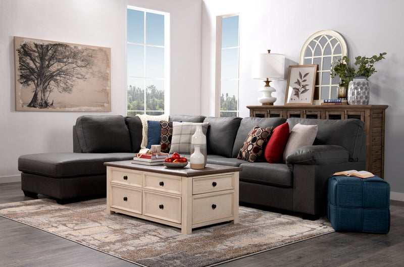 Morty 2-Piece Leather-Look Fabric Left-Facing Sectional - Grey