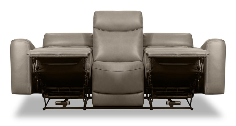 Prescott Genuine Leather Power Reclining Sofa - Grey