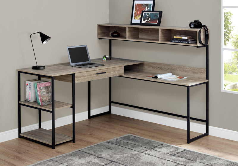 Oaklee L-Shaped Corner Desk with Hutch - Dark Taupe 