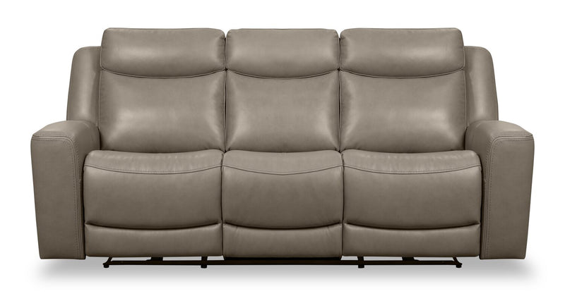 Prescott Genuine Leather Power Reclining Sofa - Grey