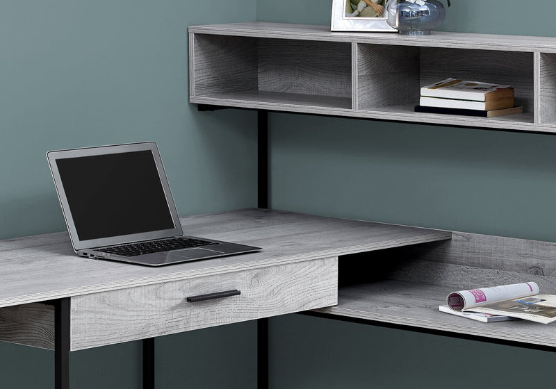 Oaklee L-Shaped Corner Desk with Hutch - Grey 