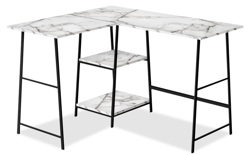 Evlin Corner Desk - White Marble-Look