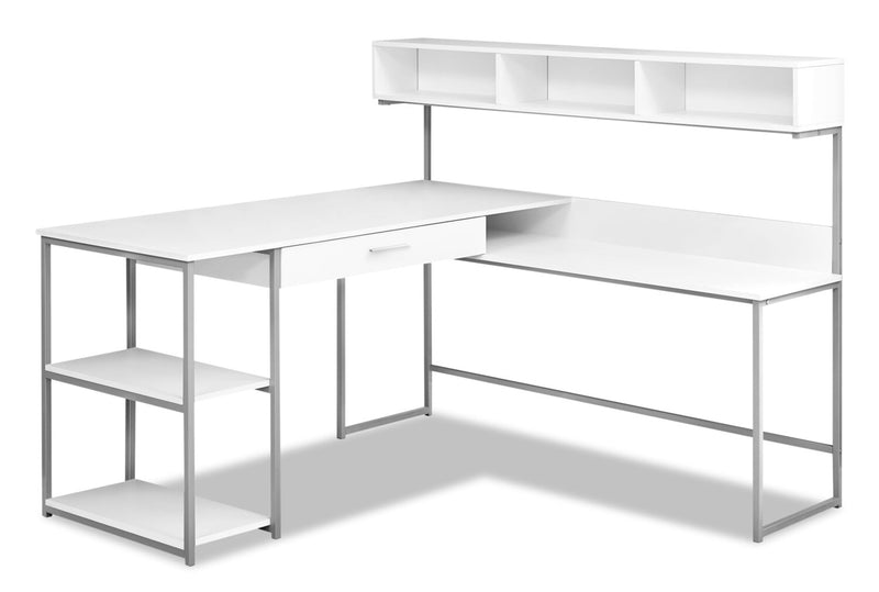 Oaklee L-Shaped Corner Desk with Hutch - White 