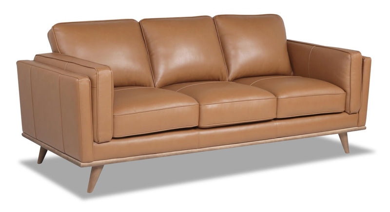 Vivia Top-Grain Genuine Leather Sofa - Caramel