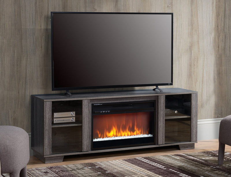 Antoni 62” TV Stand with Crystal Ember Firebox - Grey