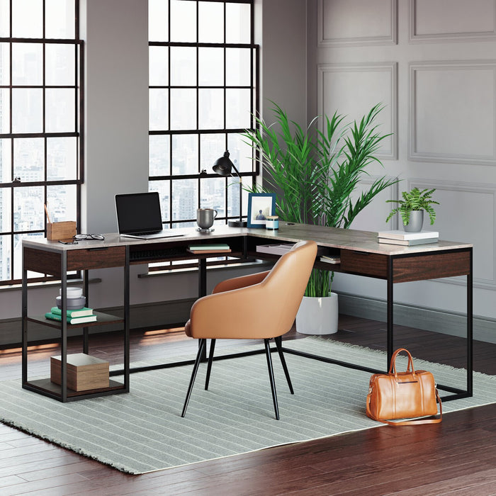 Maxim L-Shaped Desk - Umber Wood