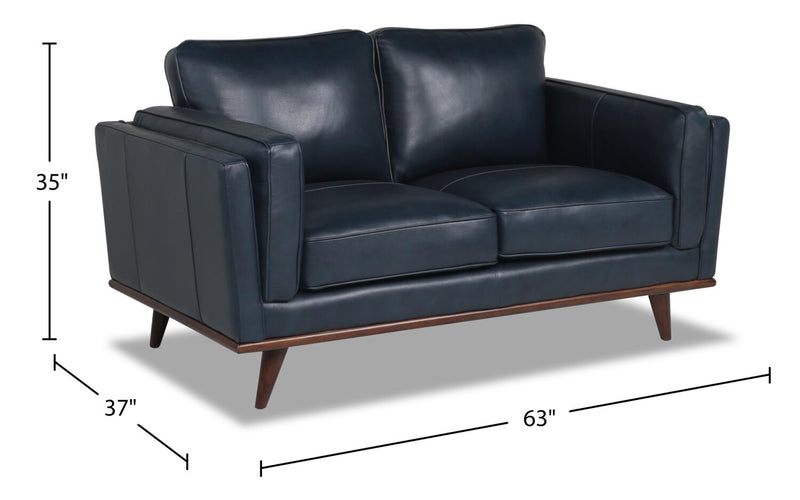 Vivia Top-Grain Genuine Leather Loveseat - Navy