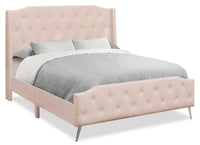 Zara Upholstered Bed in Pink Linen-Look Fabric - Button Tufted - Queen Size 