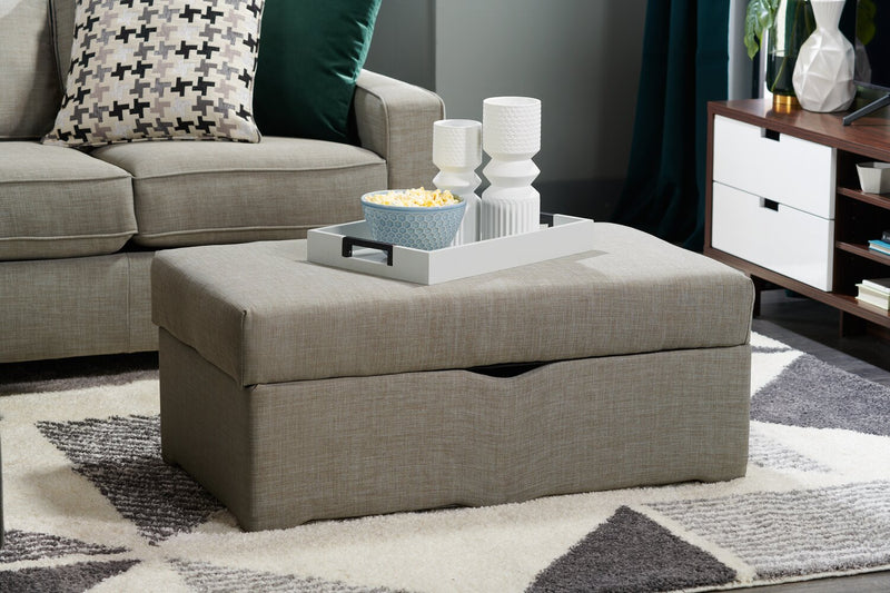 Sawyer Linen-Look Fabric Ottoman - Light Grey