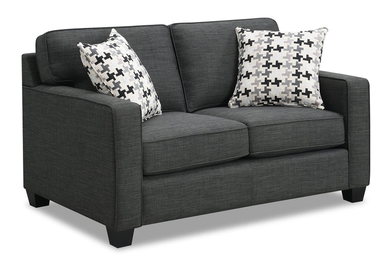 Sawyer Linen-Look Fabric Loveseat - Charcoal Grey