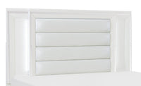 Max Panel Headboard, LED, Vegan Leather, Glam, White - Queen Size 