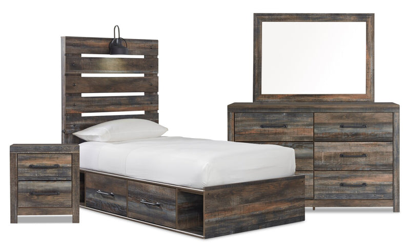 Abby 6-Piece Twin Bedroom Package with Side Storage - Brown