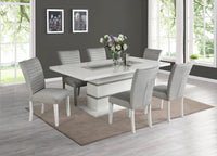 Garbo 7pc Dining Set with Table & 6 Chairs, Glass Insert, Pedestal Base, Glam, 78.75