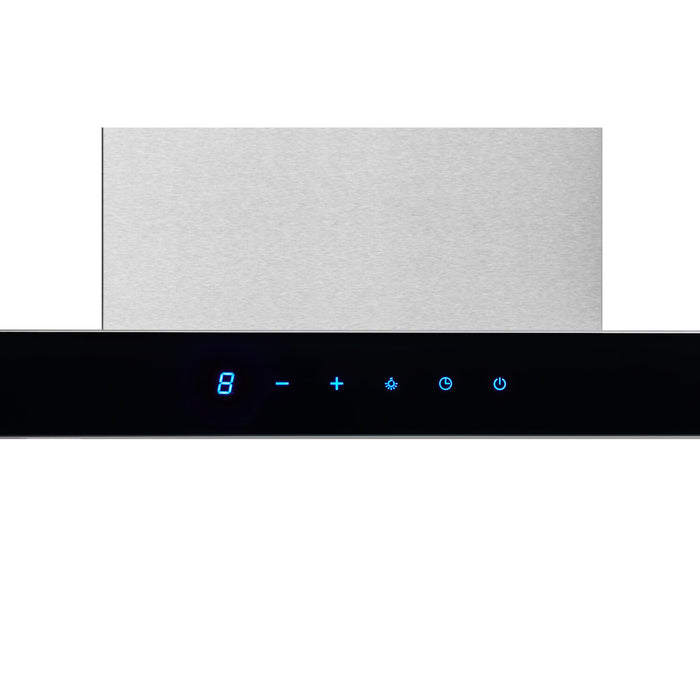 Broan Designer 30\" Chimney Range Hood with Black Glass Panel - BWT1304SSB