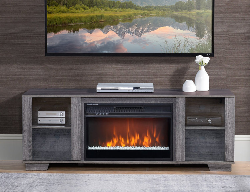 Antoni 62” TV Stand with Crystal Ember Firebox - Grey