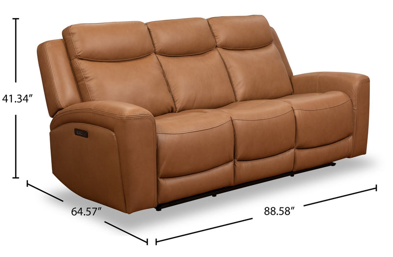Prescott Genuine Leather Power Reclining Sofa - Butternut