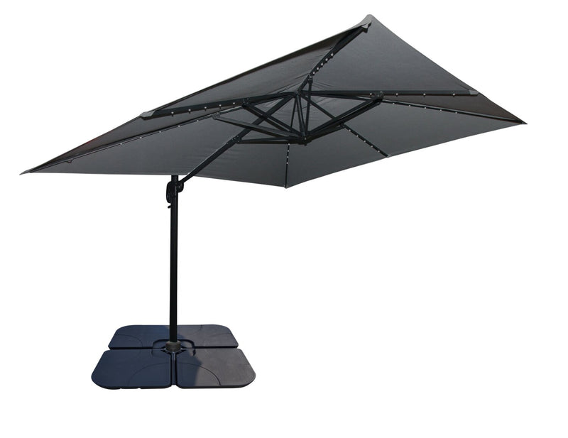 Solar Cantilevered Patio Umbrella with 4-Piece Base
