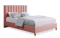 Kort & Co. Rain Upholstered Platform Bed in Pink Fabric, Tufted - Queen Size 