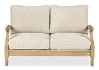 Juno Outdoor Patio Loveseat - Eucalyptus Wood & Nuvella Fabric, UV & Weather Resistant - Natural/Beige 