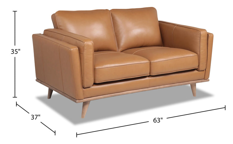 Vivia Top-Grain Genuine Leather Loveseat - Caramel
