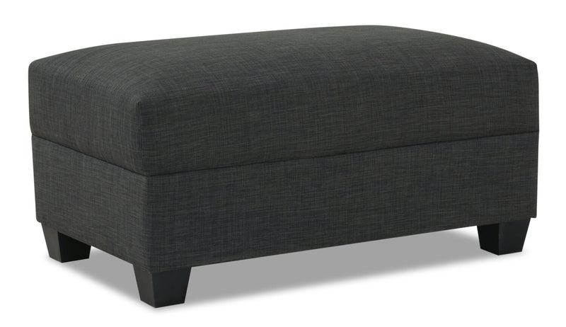 Sawyer Linen-Look Fabric Ottoman - Charcoal Grey