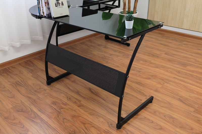 Cairo L-Shape Glass Desk - Black 