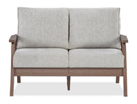 Nome Outdoor Patio Loveseat - High Density Plastic & Nuvella Fabric, UV & Weather Resistant - Brown/Beige 