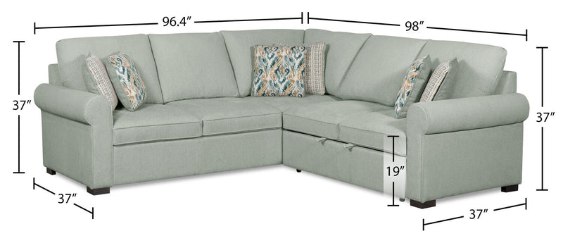Haven 2-Piece Right-Facing Chenille Sectional with Sleeper Sofa - Seafoam