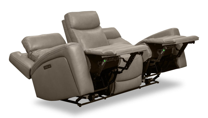 Prescott Genuine Leather Power Reclining Sofa - Grey