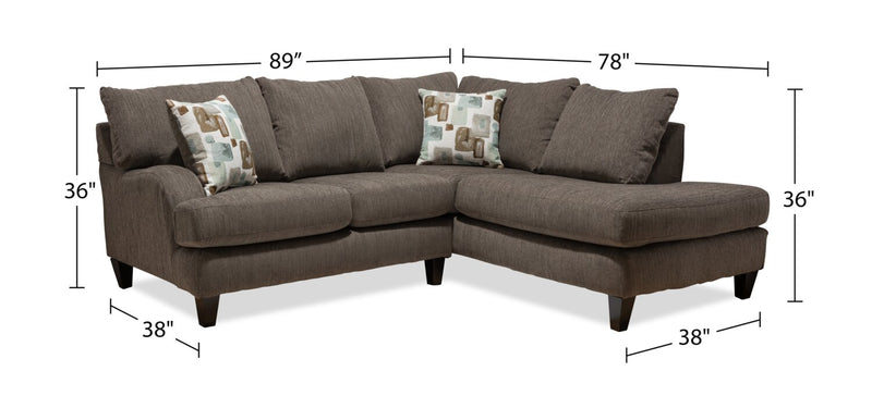Nofia 2-Piece Chenille Right-Facing Sectional - Charcoal