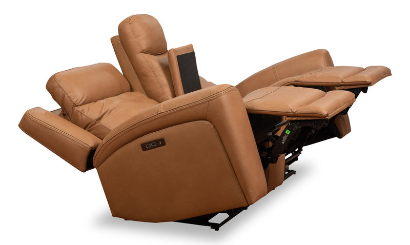 Prescott Genuine Leather Power Reclining Loveseat - Butternut
