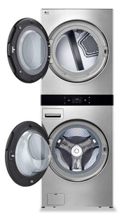 LG Studio 5.8 Washer/7.4 Dryer Cu. Ft. Front-Load High-Efficiency Steam Washtower™ - Nobel Steel - S…