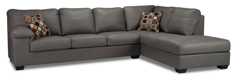 Morty 2-Piece Leather-Look Fabric Right-Facing Sofa Bed Sectional - Grey