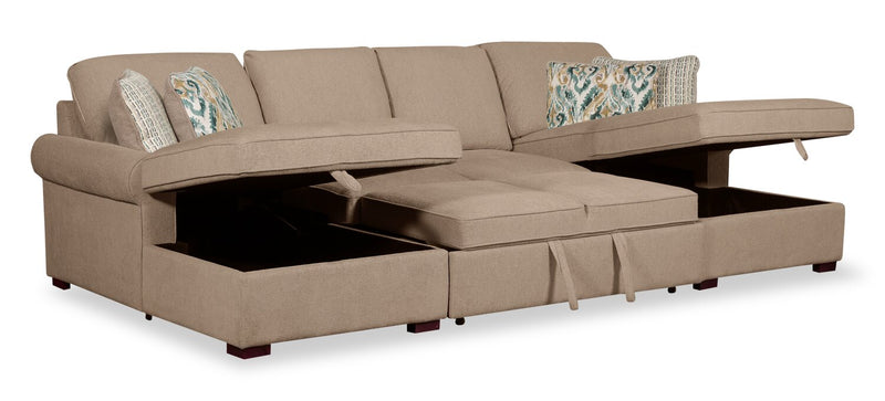 Haven 3-Piece Chenille Sleeper Sectional - Taupe