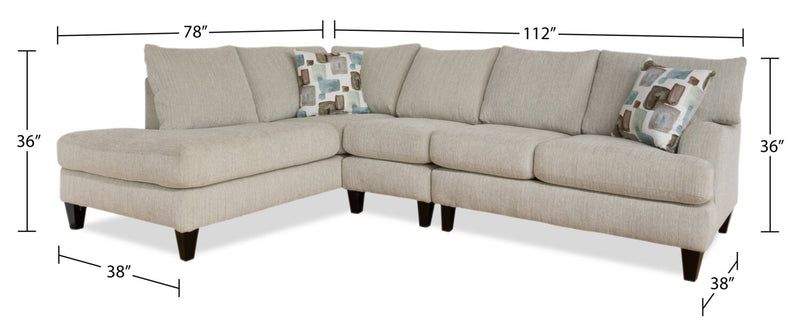 Nofia 3-Piece Chenille Left-Facing Sectional - Linen