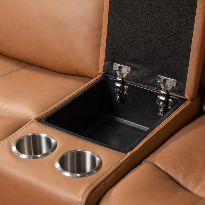 Prescott Genuine Leather Power Reclining Loveseat - Butternut