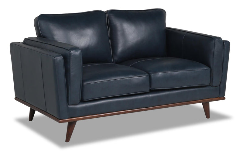 Vivia Top-Grain Genuine Leather Loveseat - Navy