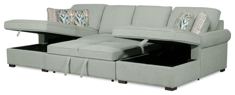 Haven 3-Piece Chenille Sleeper Sectional - Seafoam
