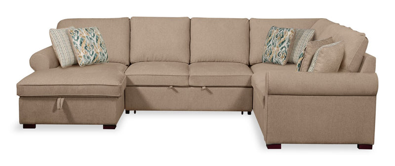 Haven 3-Piece Chenille Left-Facing Sleeper Sectional - Taupe