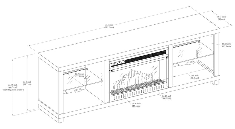 Aurora 72\" TV Stand with Crystal Ember Firebox