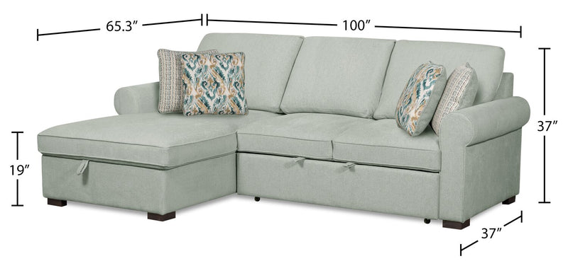 Haven 2-Piece Left-Facing Chenille Sleeper Sectional - Seafoam