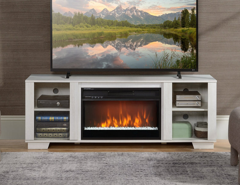 Antoni 62” TV Stand with Crystal Ember Firebox - White