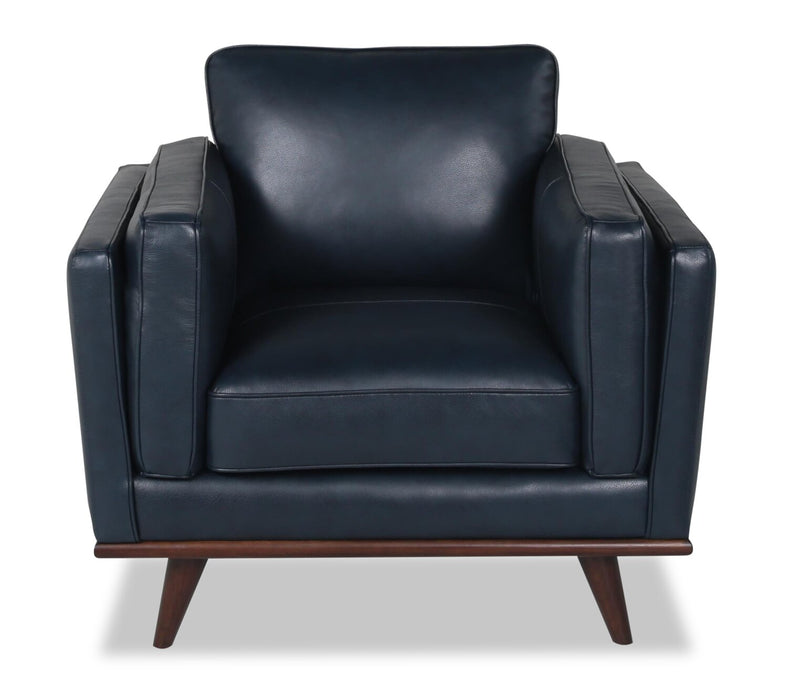 Vivia Top-Grain Genuine Leather Chair - Navy