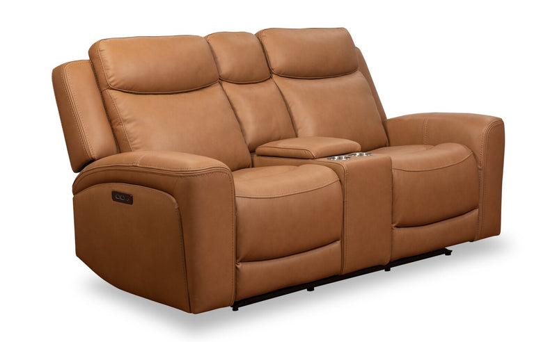 Prescott Genuine Leather Power Reclining Loveseat - Butternut