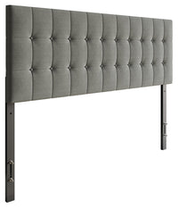 Ellis Upholstered Headboard in Grey Fabric, Button Tufted - Queen Size 
