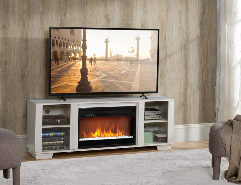 Antoni 62” TV Stand with Crystal Ember Firebox - White