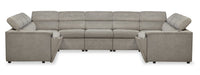 Savvy 5-Piece Linen-Look Fabric Sectional with Adjustable Headrests, Cupholders and USB Port - Grey 