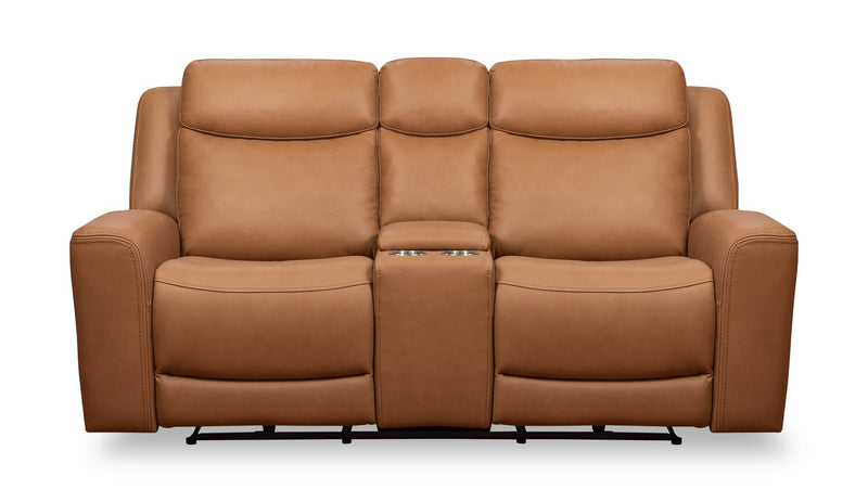 Prescott Genuine Leather Power Reclining Loveseat - Butternut