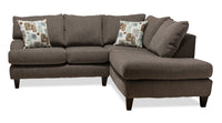 Made in Canada Nofia 2-Piece Right-Facing Chenille Fabric Sectional with  Accent Pillows and Wood Legs - Charcoal Grey 