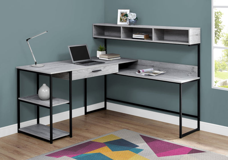 Oaklee L-Shaped Corner Desk with Hutch - Grey 